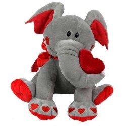 Grey and Red 15 Inch Elephant Soft Toy with Heart Paws
